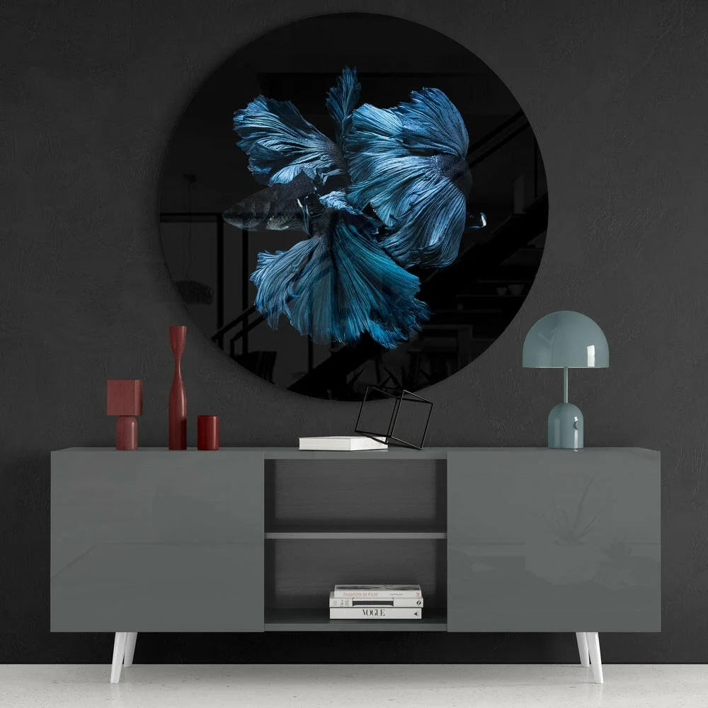 Vibrant blue betta fish tempered glass art for walls