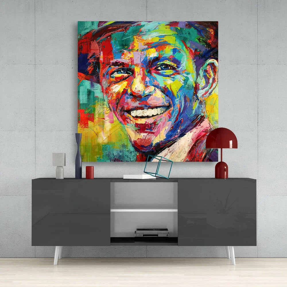 Vibrant Frank Sinatra glass wall art canvas portrait