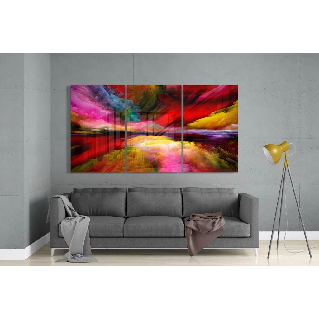 Vibrant triptych glass wall art with bold textured brushstrokes