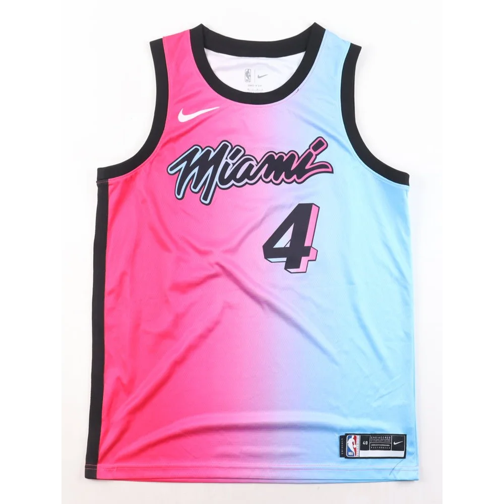 Pink and blue gradient Victor Oladipo Miami Heat jersey with black trim PSA authenticated
