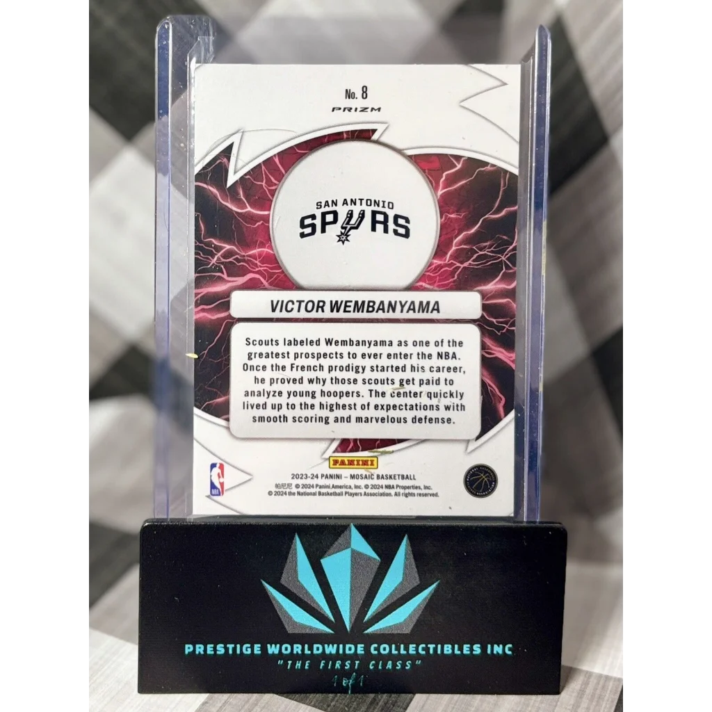 Premium Victor Wembanyama Thunder Road card in Prestige Worldwide display case
