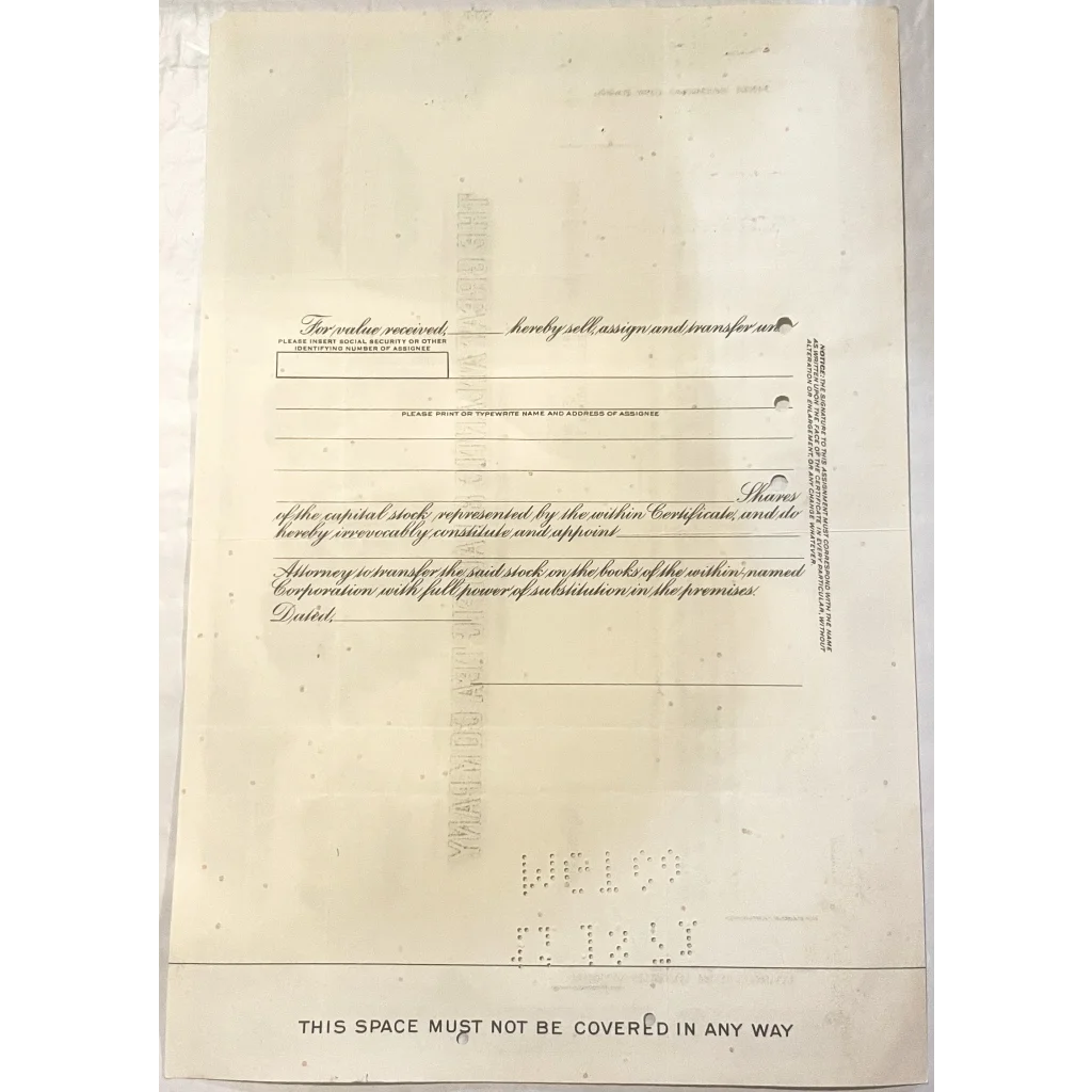 Partially filled A&P stock certificate with cursive text from the 1950s-1970s