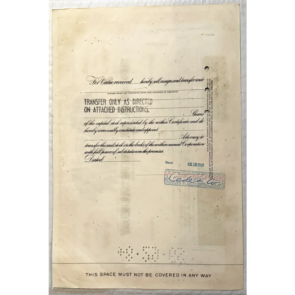 Vintage A&P stock certificate showcasing historical significance with a stamp and text