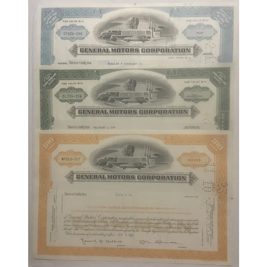 Vintage 1950s - 1980s GM General Motors Stock Certificate American Icon! Collectibles and Antique Gifts Home page Own