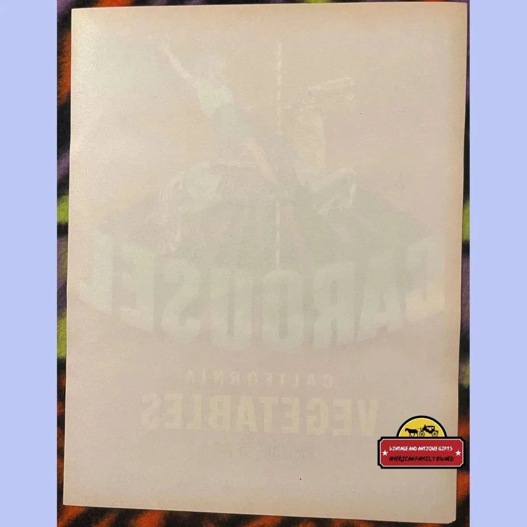 Blank sheet of paper with a logo, highlighting the Rare 1950s Carousel Crate Label