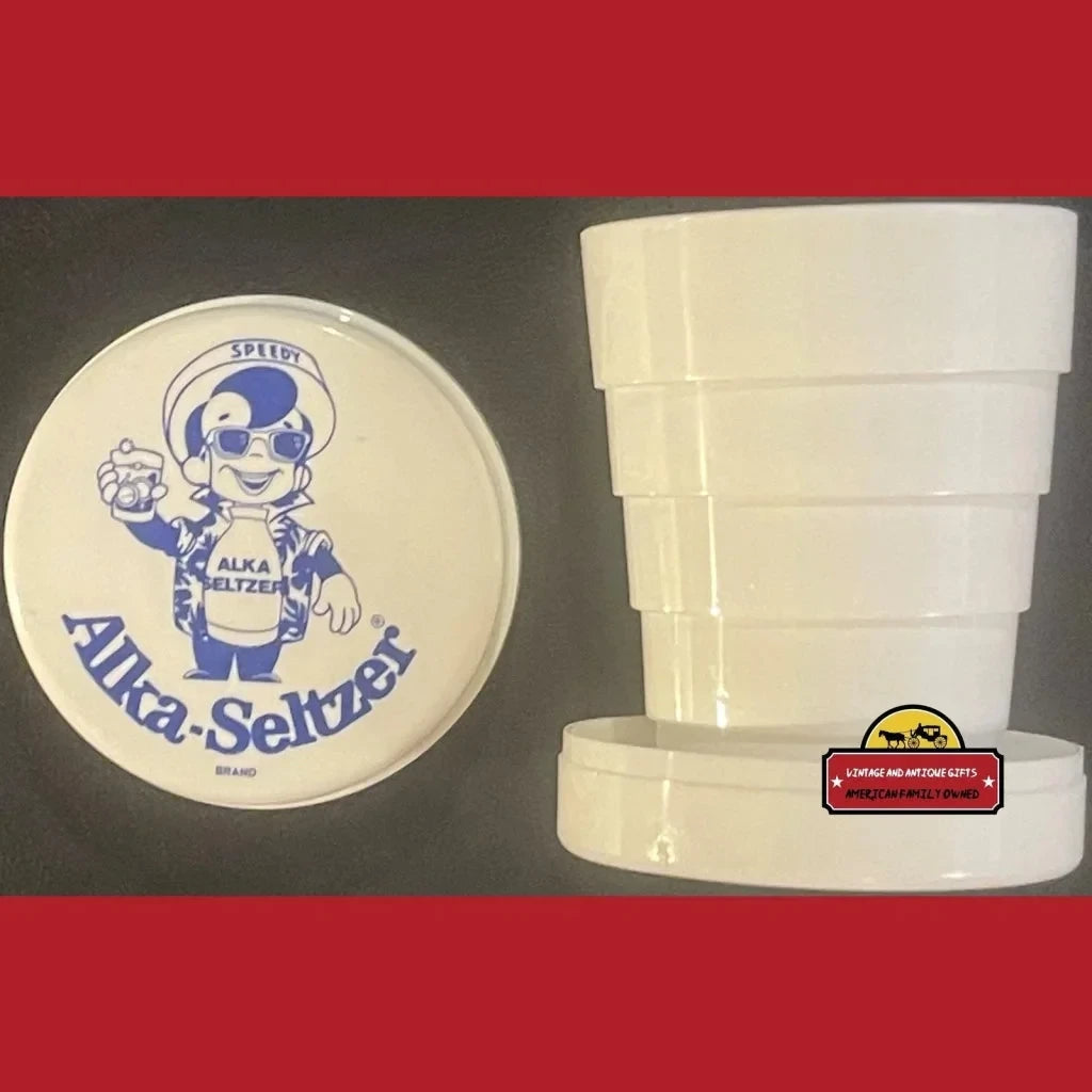 Vintage 1960s Speedy Alka Seltzer Stash Pill Box And Travel Cup So Neat! Advertisements and Antique Gifts Home page