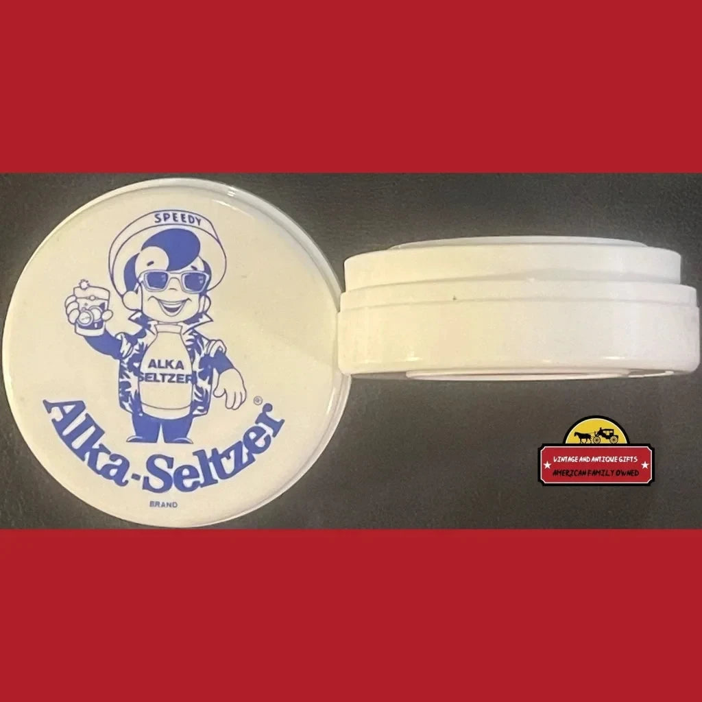Vintage 1960s Speedy Alka Seltzer Stash Pill Box And Travel Cup So Neat! Advertisements and Antique Gifts Home page