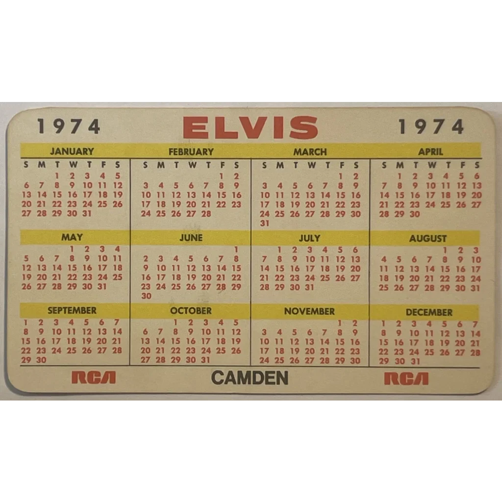 1974 Elvis Presley card calendar with RCA Camden label from Aloha Concert collectible