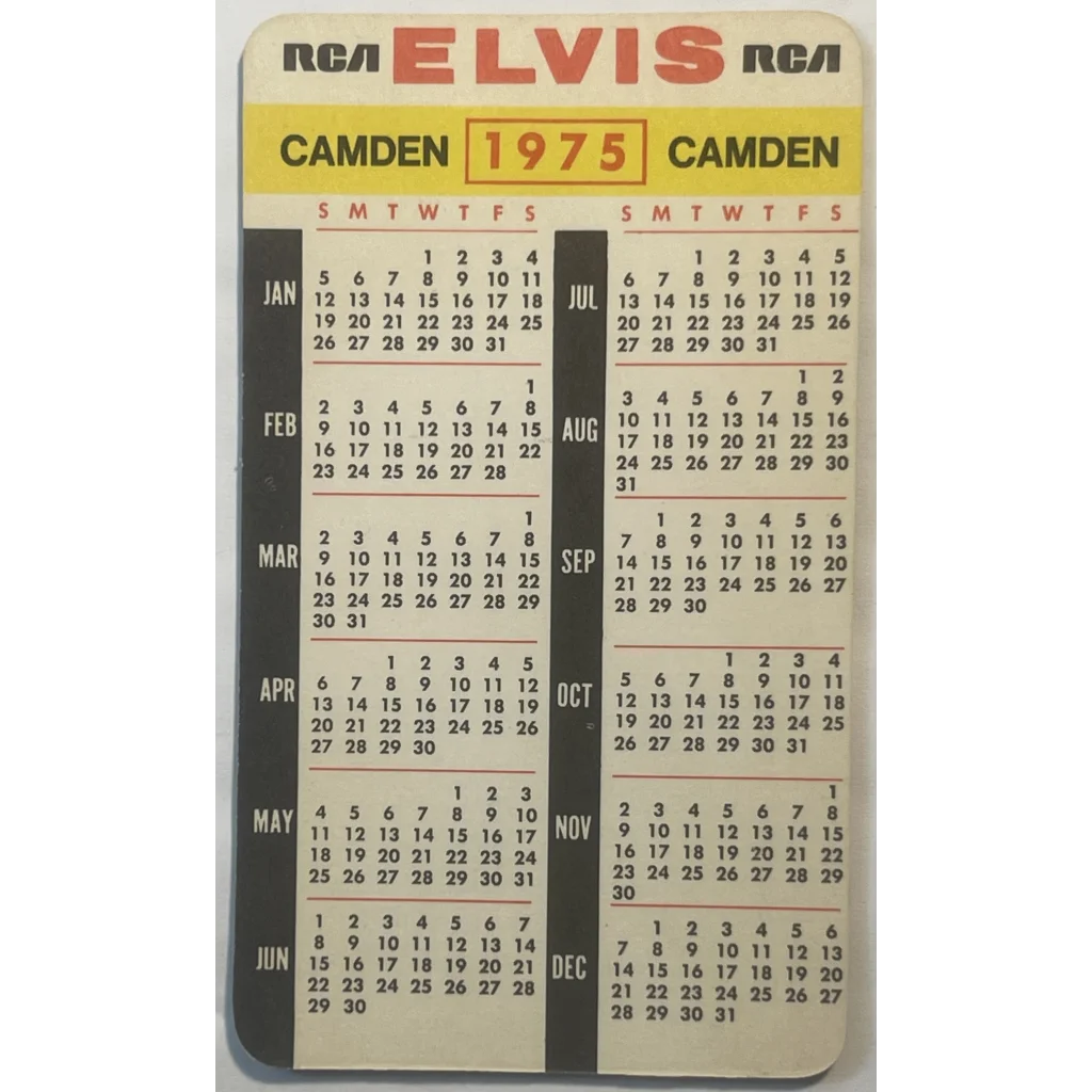 Vintage 1975 Elvis Presley Card Calendar showcasing the iconic RCA record label design