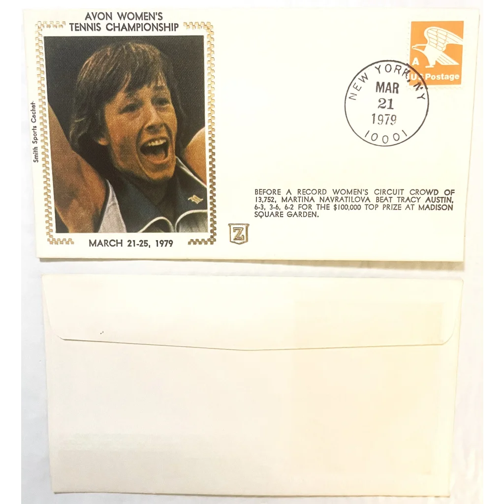 Martina Navratilova embossed envelope showcasing 1979 Avon Women’s Tennis Championship