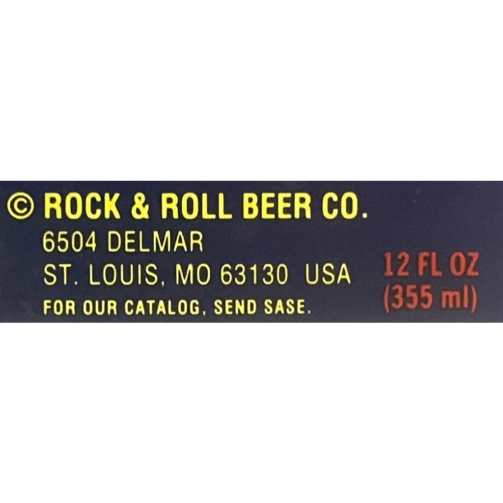 Label for Rare Vintage 1980s Rock and Roll Beer Co. with product info and volume
