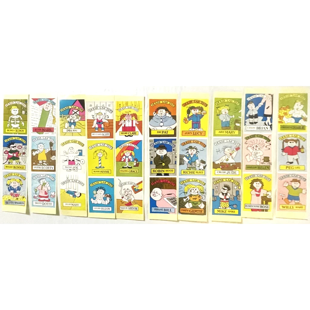 Colorful children’s book covers with cartoon characters for Radical 80s Tots Stickers