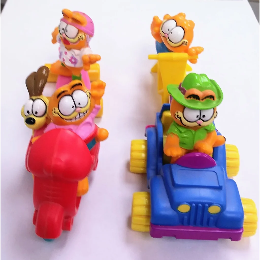 Vintage 1988 Garfield McDonalds Happy Meal Toy Set with colorful vehicles