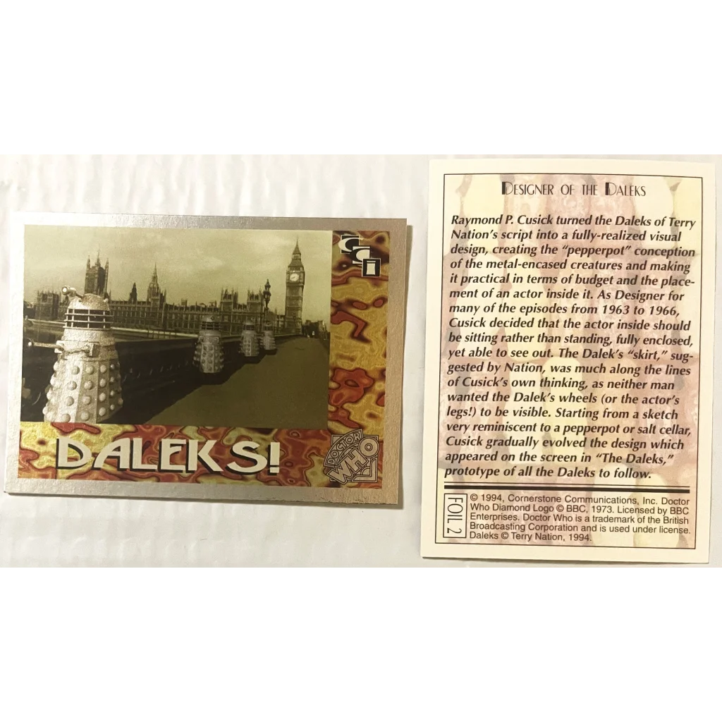 Rare 1990s Doctor Who Dalek Trading Card showcasing a Dalek collectible design
