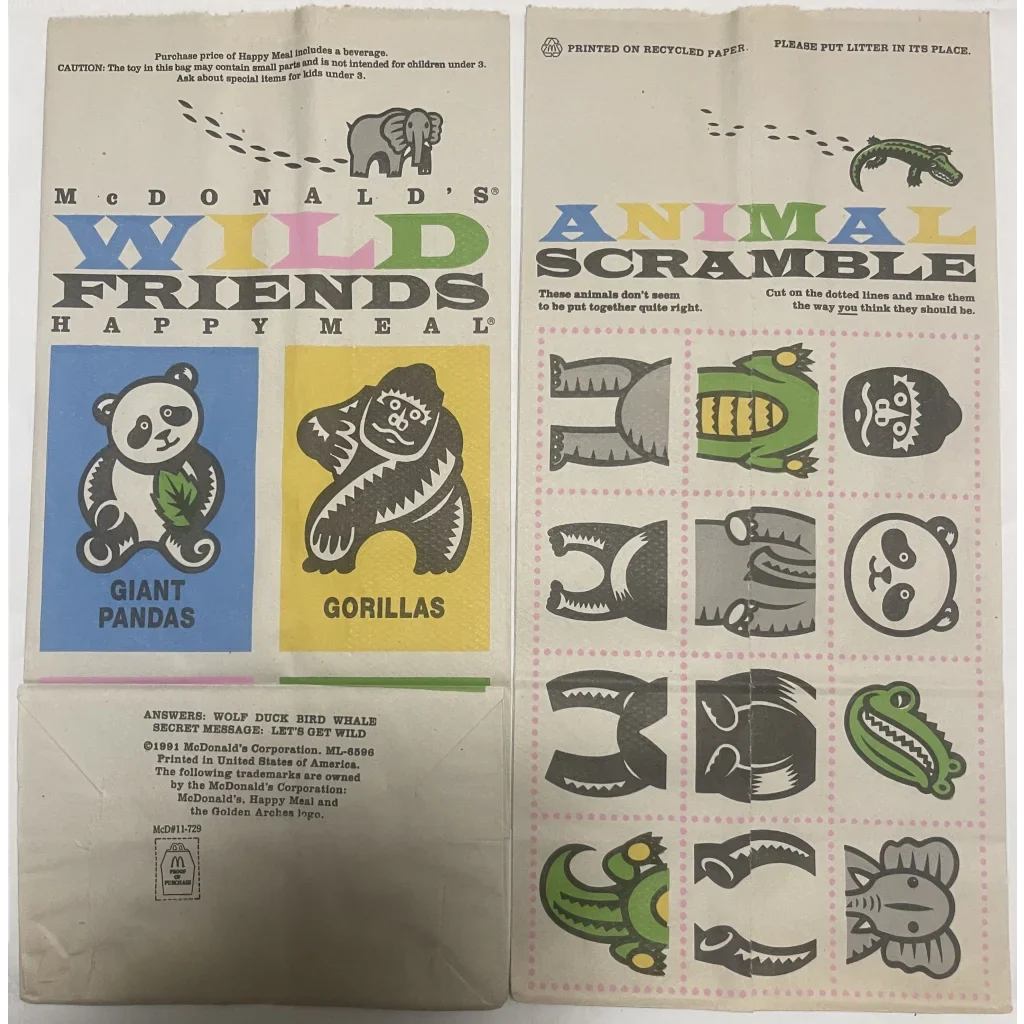 1991 McDonald's Wild Friends Bag 🐼 NOS Indy LA – Vintage and