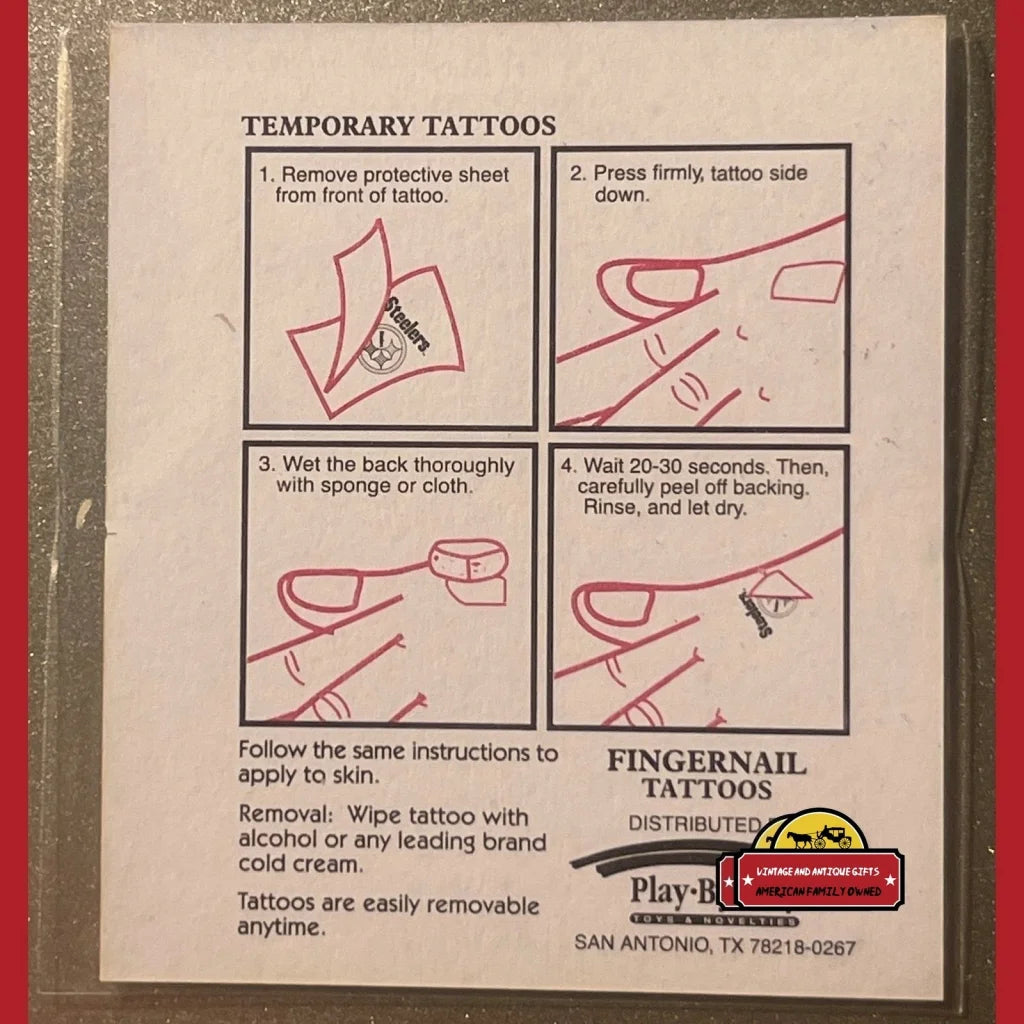Instructions for applying NFL fingernail tattoos in Vintage NFL Fingernail Tattoos pack
