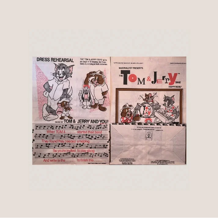 Vintage Tom and Jerry Happy Meal bags showcasing classic McDonald’s happy meal vintage memorabilia