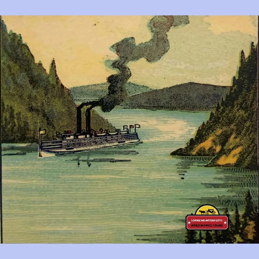 Steamboat with smoke cruising river, perfect for antique gifts lovers’ nostalgia