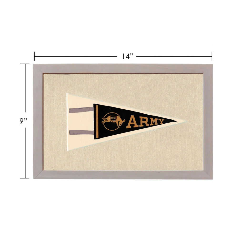 Vintage army pennant framed with black field and gold emblem