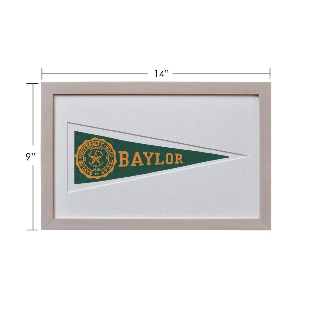 Vintage Baylor wool felt pennant in 14x9 white frame from 1950s