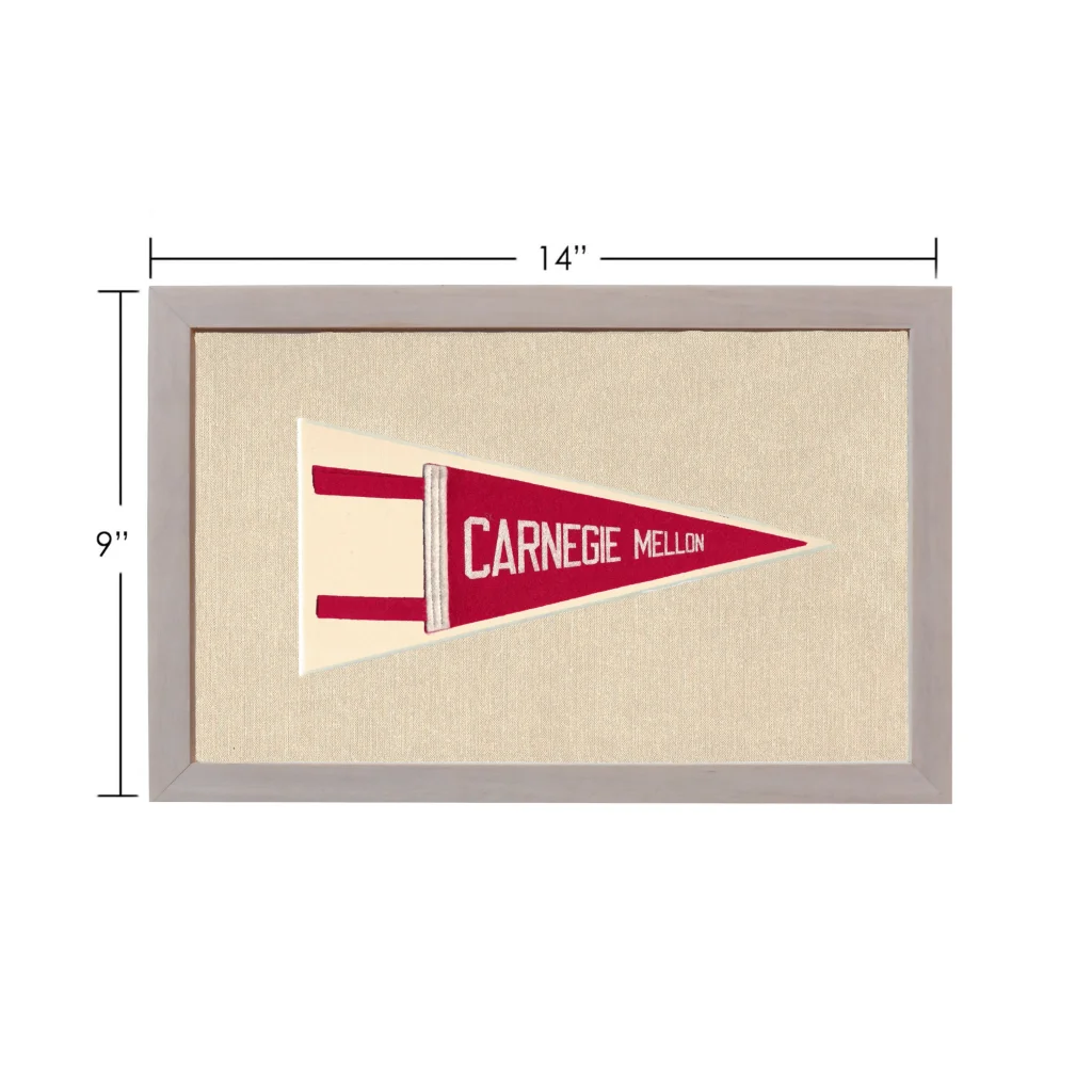 Vintage Carnegie Mellon pennant in red and cream with gray frame