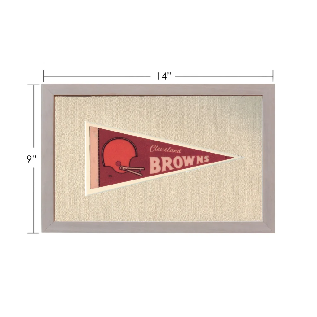 Vintage Cleveland Browns pennant in maroon and beige with orange helmet