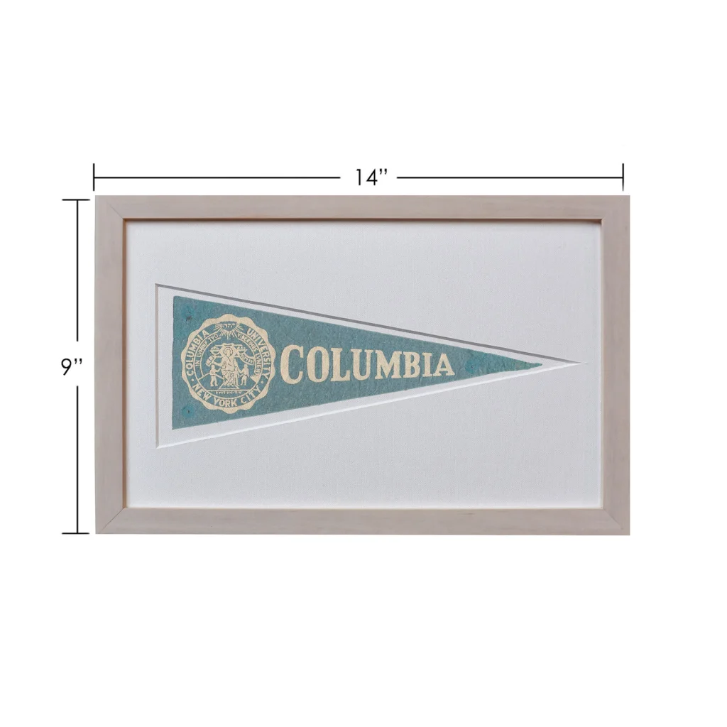 Vintage Columbia University pennant in beige frame