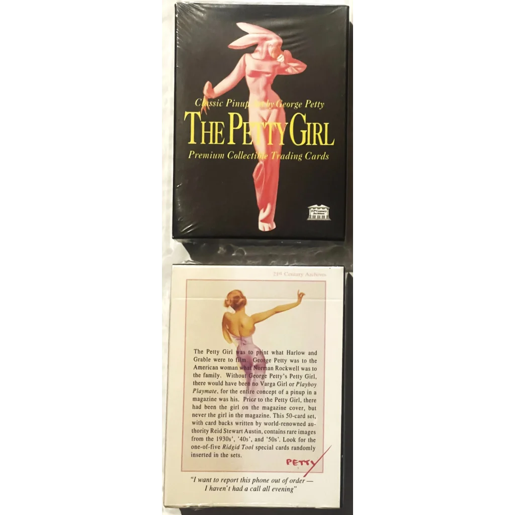 Sealed box of George Petty Girl trading cards with a woman in a red dress on the cover
