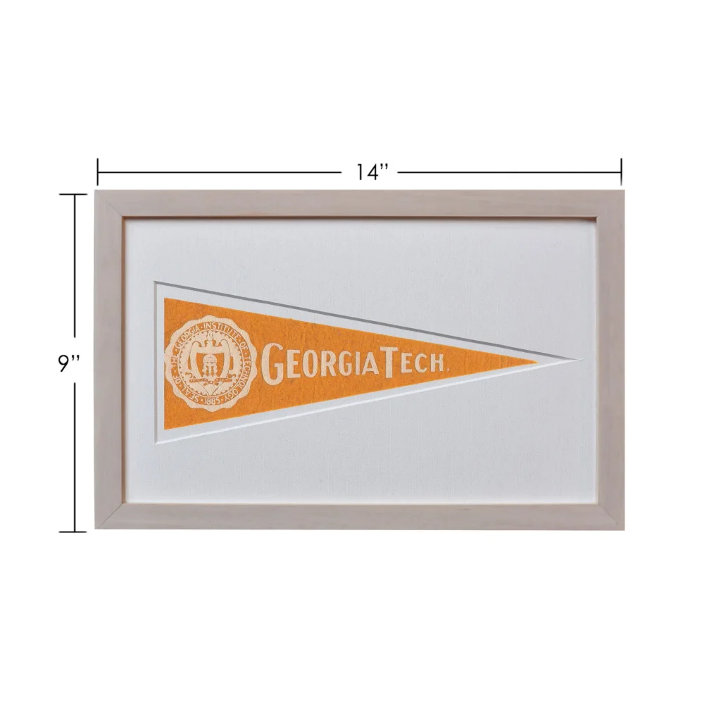 Framed vintage Georgia Tech 1950s pennant flag collectible