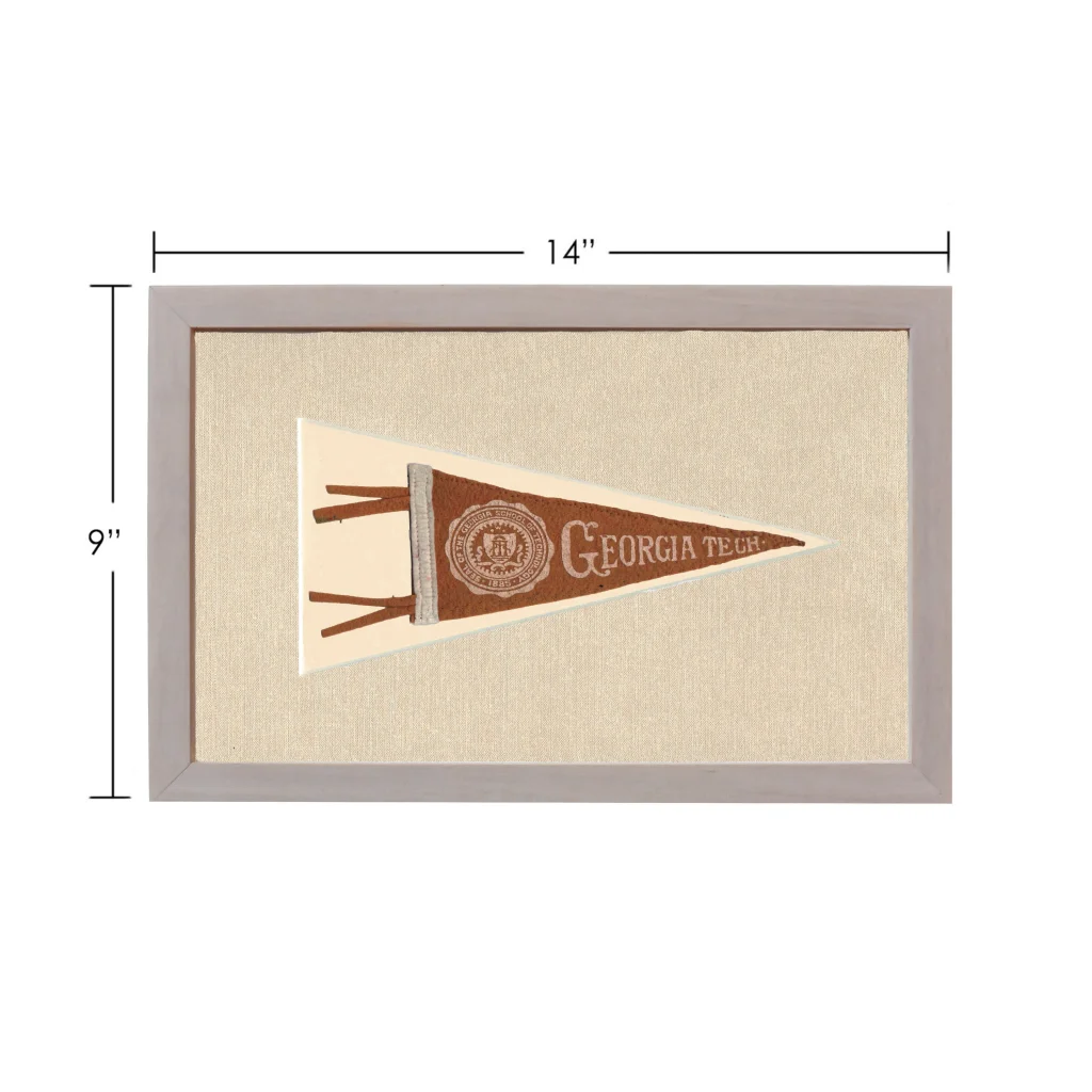 Vintage Georgia Tech pennant in framed brown and cream design