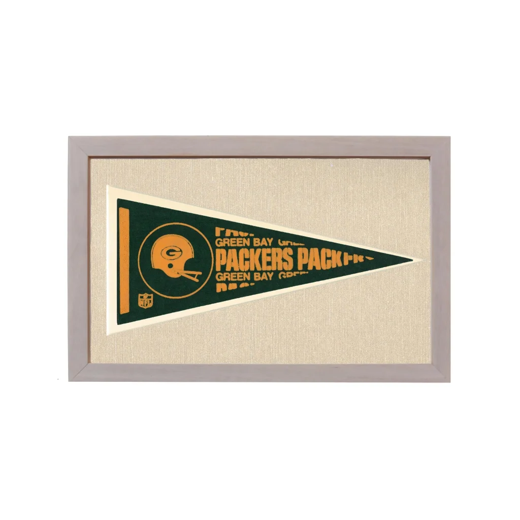 Framed vintage Green Bay Packers pennant in green and gold