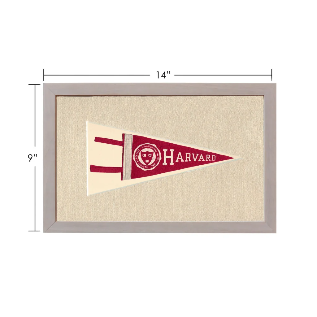 Vintage Harvard pennant framed with red cream design and crest