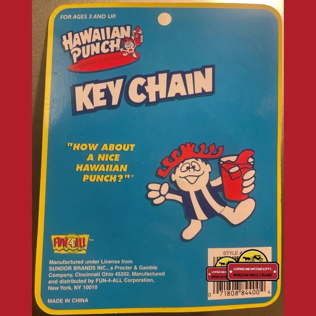 Hawaiian Punch vintage keychain packaging with mascot cartoon, unopened for 30 years