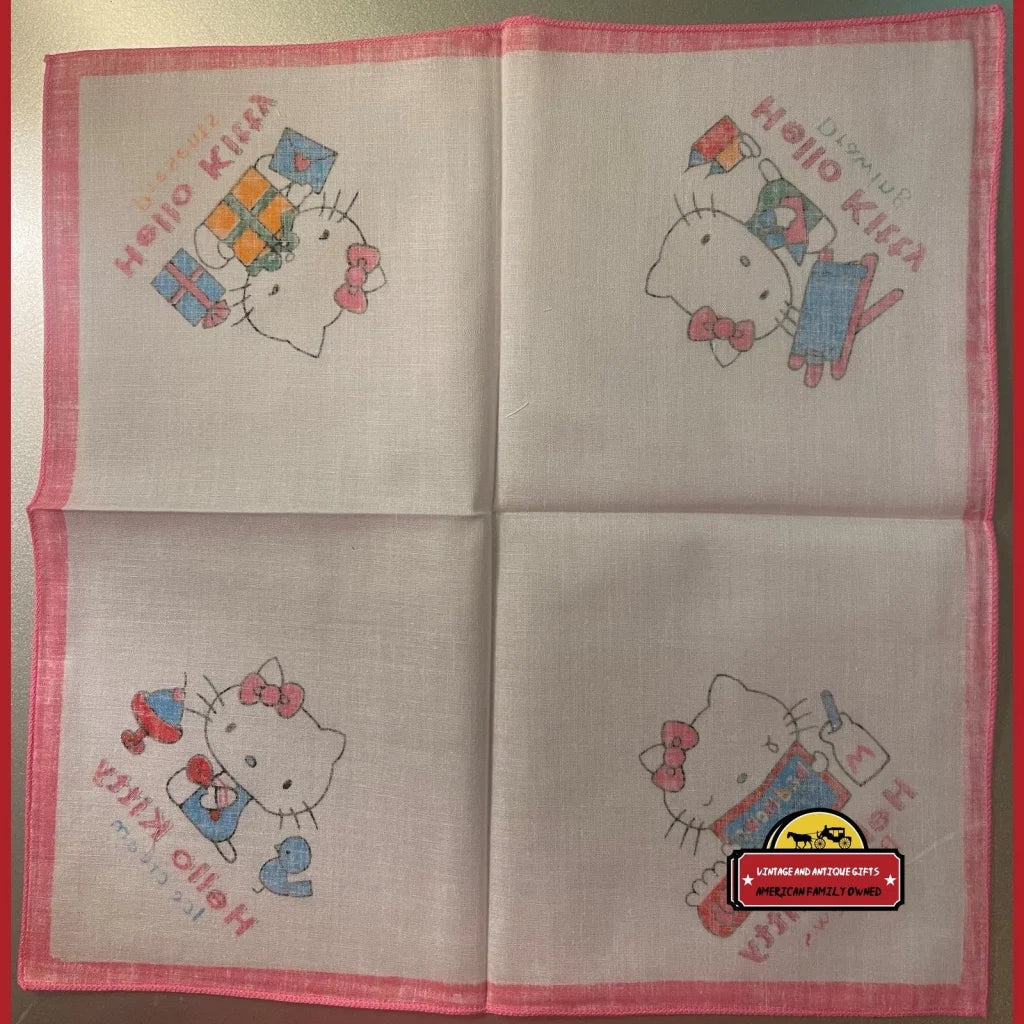 Hello Kitty cloth napkin handkerchief with pink border and four cute designs
