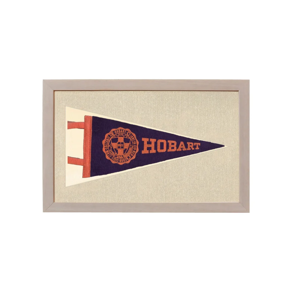 Vintage Hobart College pennant in navy blue orange framed vintage style
