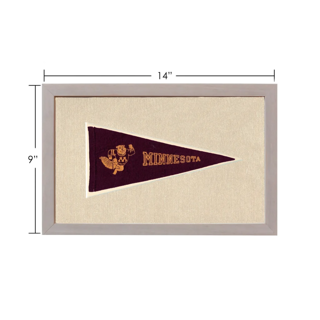 Vintage Minnesota Gophers pennant in gray frame