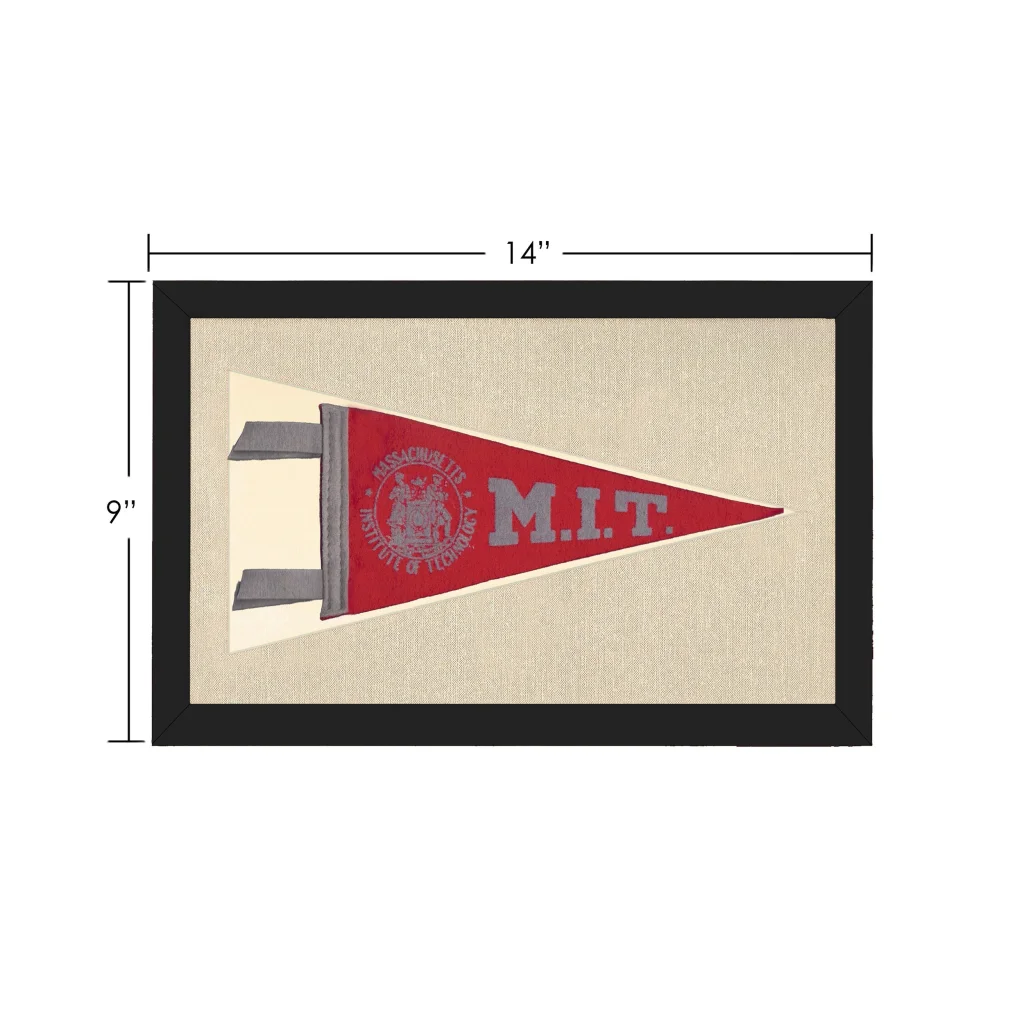 Vintage MIT pennant: red triangle with gray lettering and black frame