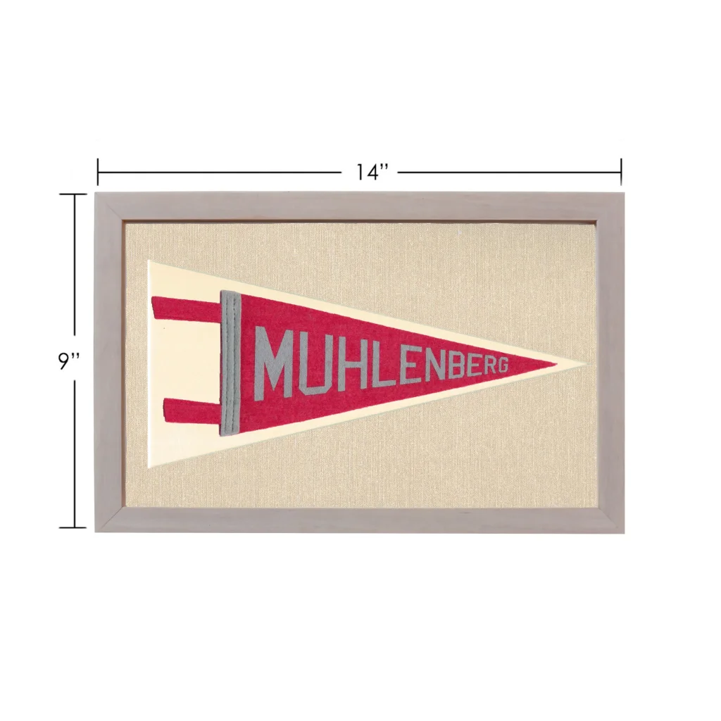 Vintage Muhlenberg College red and cream pennant in gray frame