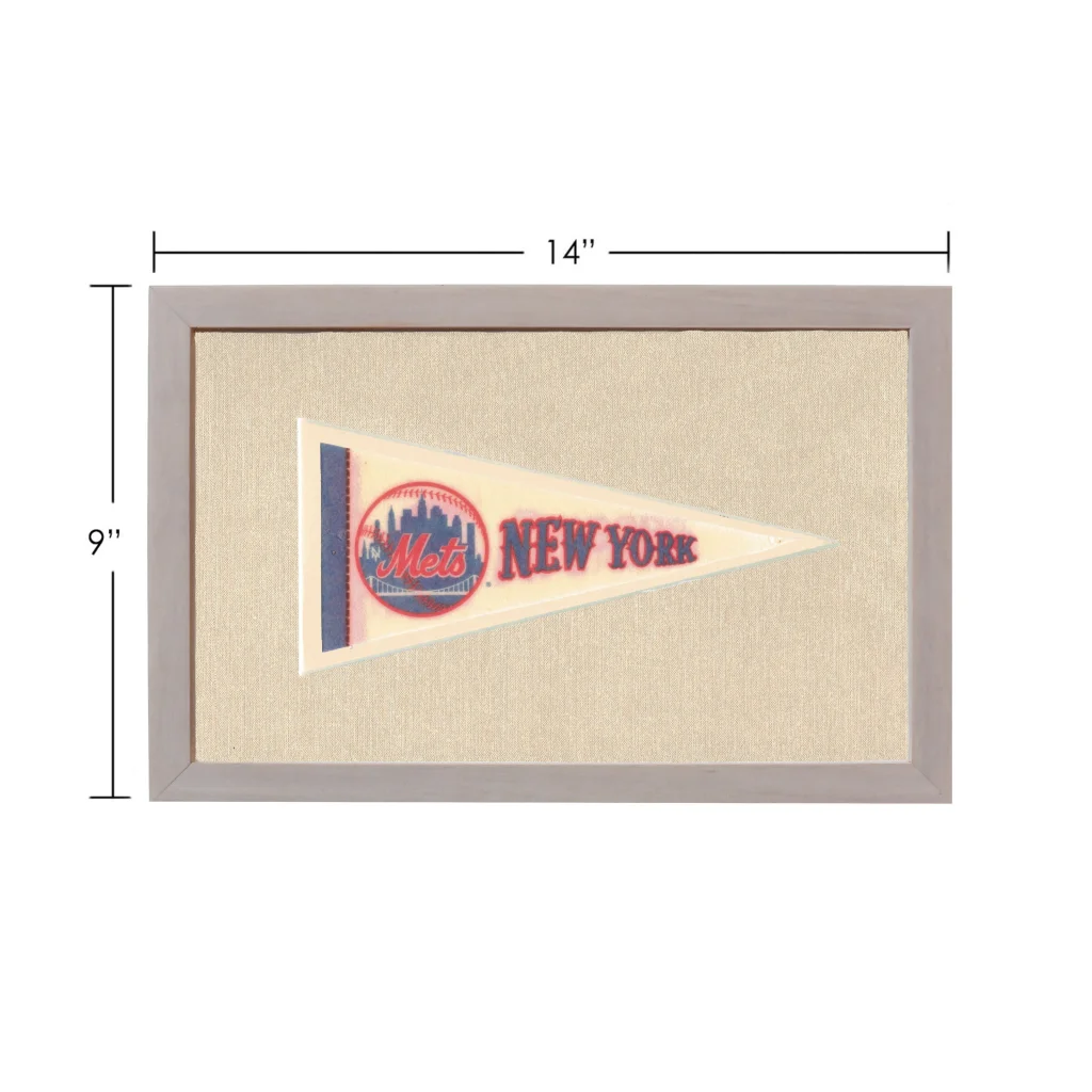 Vintage New York Mets pennant with beige frame and logo