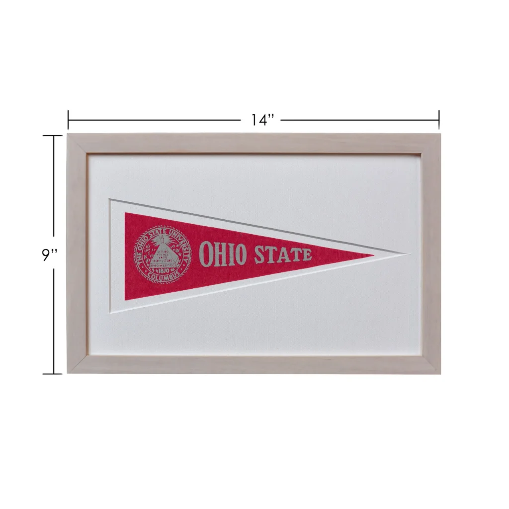 Framed vintage Ohio State 1950s Buckeyes pennant flag