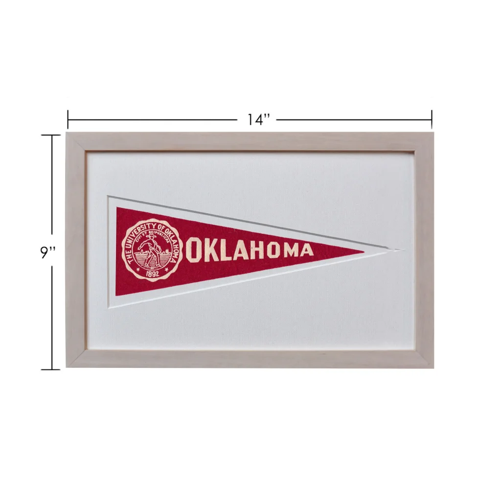 Vintage Oklahoma Hormel wool felt pennant flag framed 14 inches