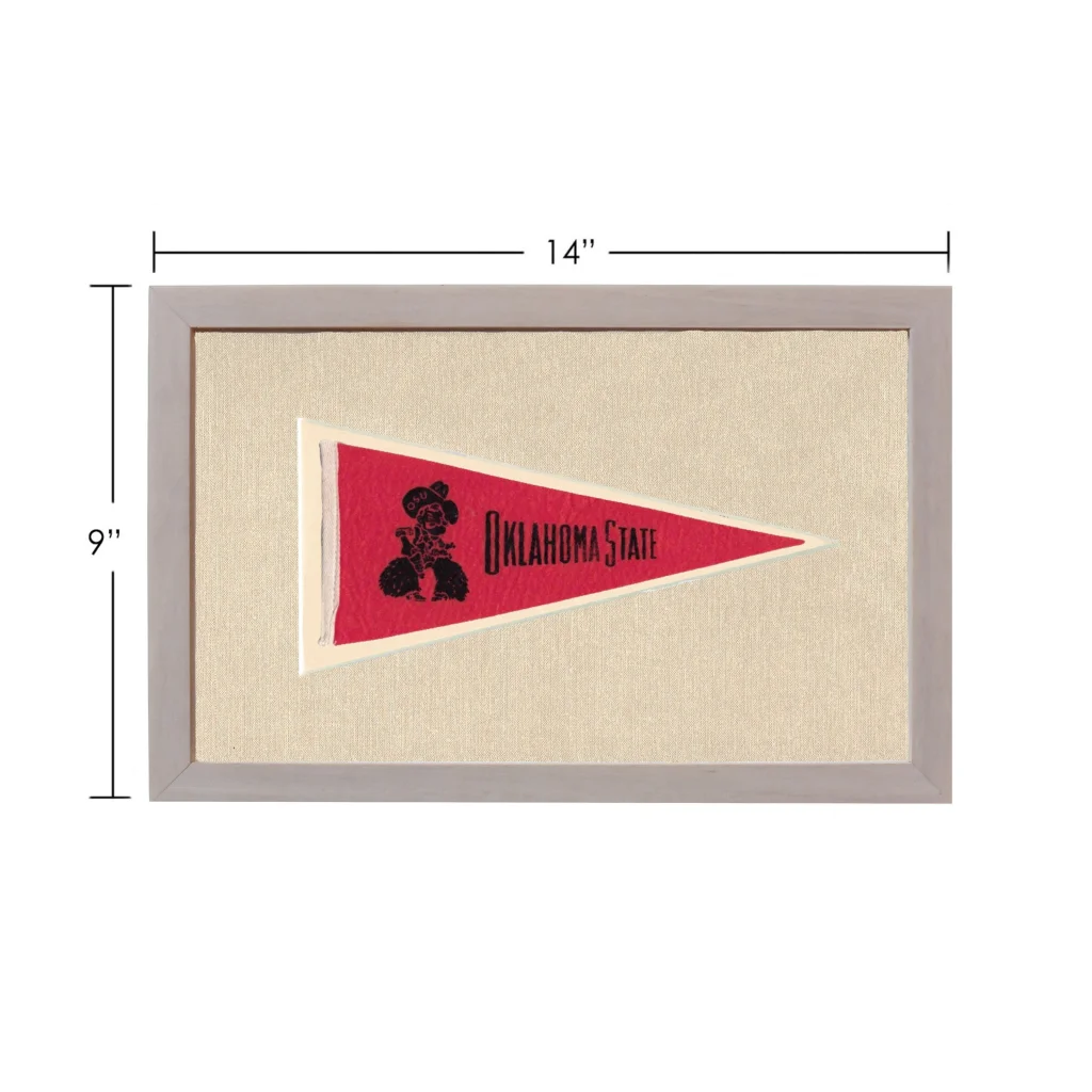 Vintage Oklahoma State University pennant in red with black mascot silhouette