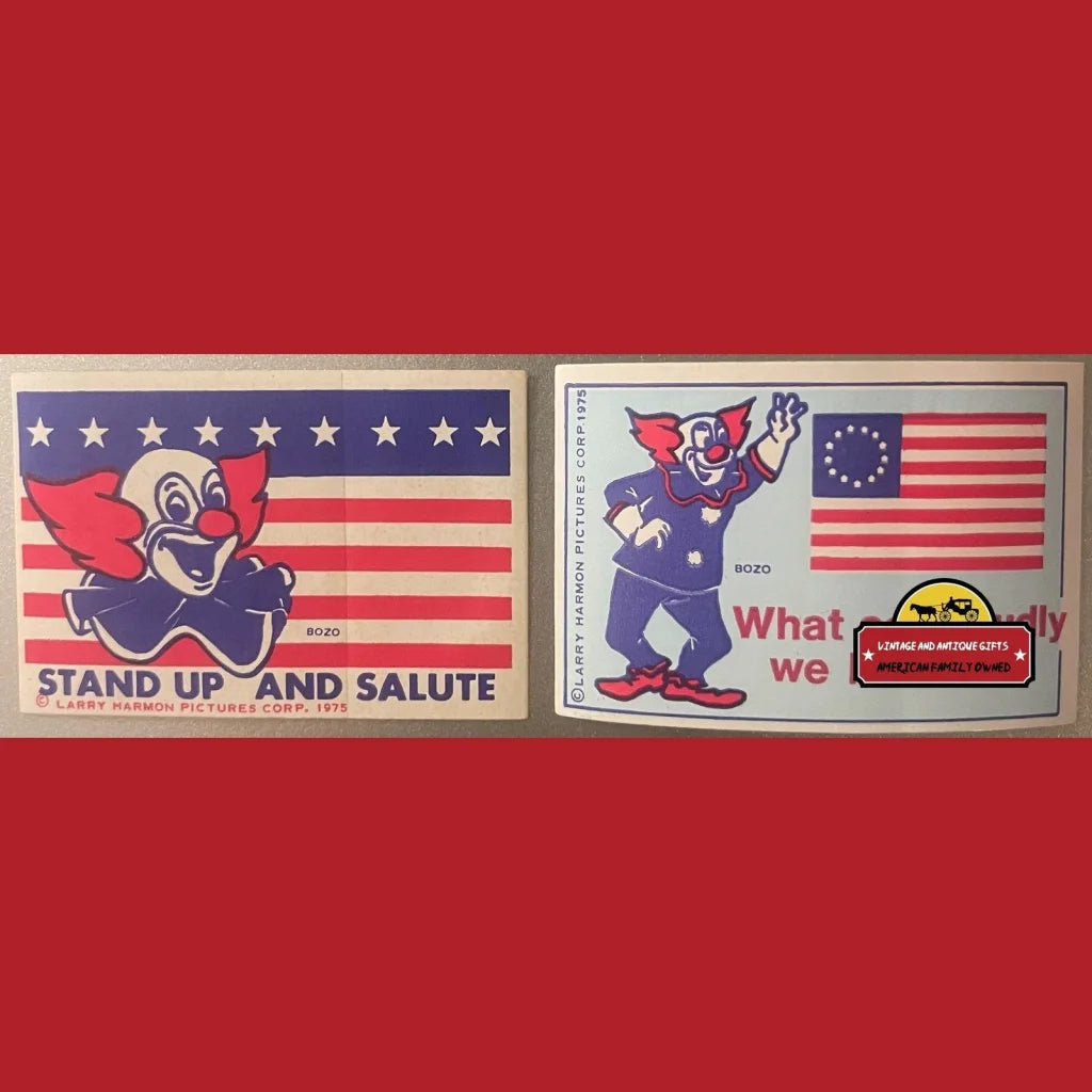 Vintage Patriotic Bicentennial Bozo The Clown Stickers 1975 Worlds Most Famous Clown! Advertisements Antique