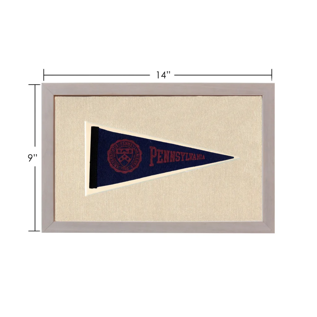 Vintage Pennsylvania pennant in navy blue with red logo in gray frame