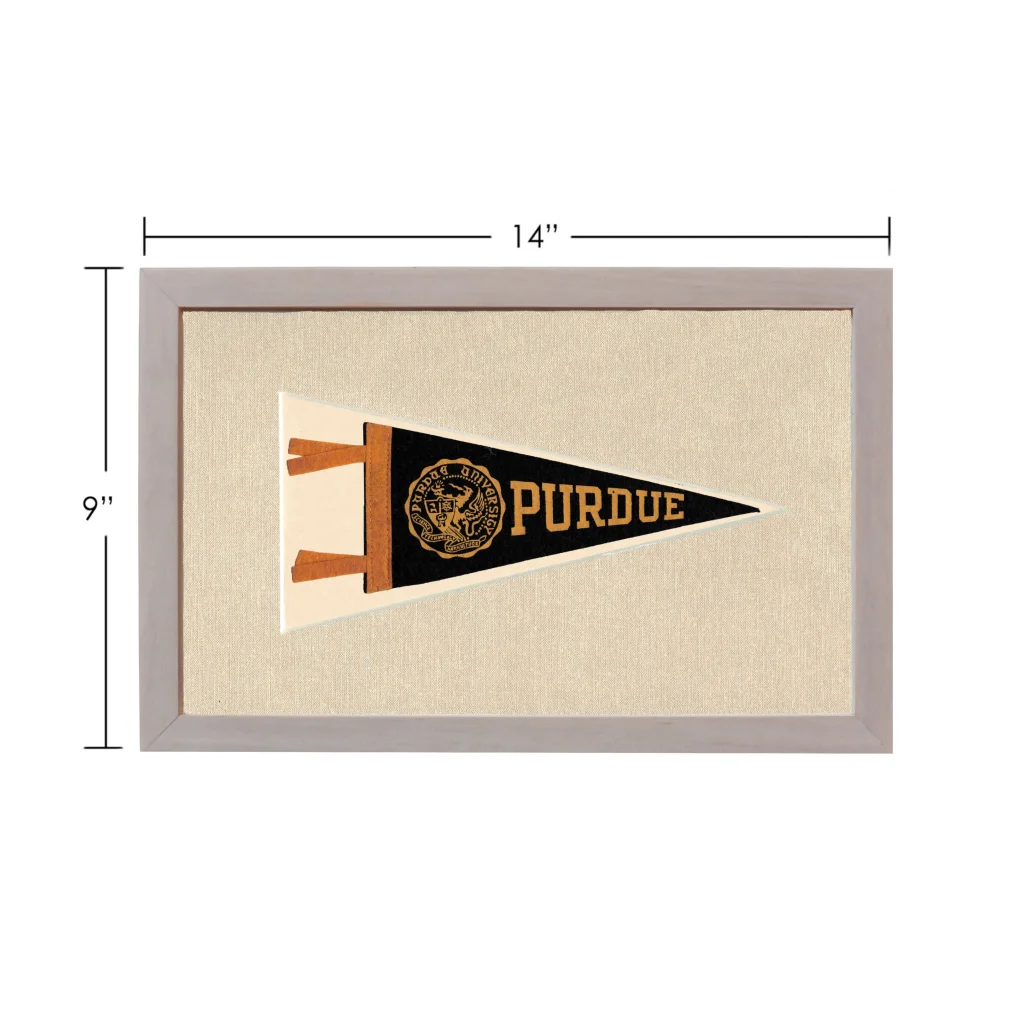 Vintage Purdue pennant framed with black field and gold emblem