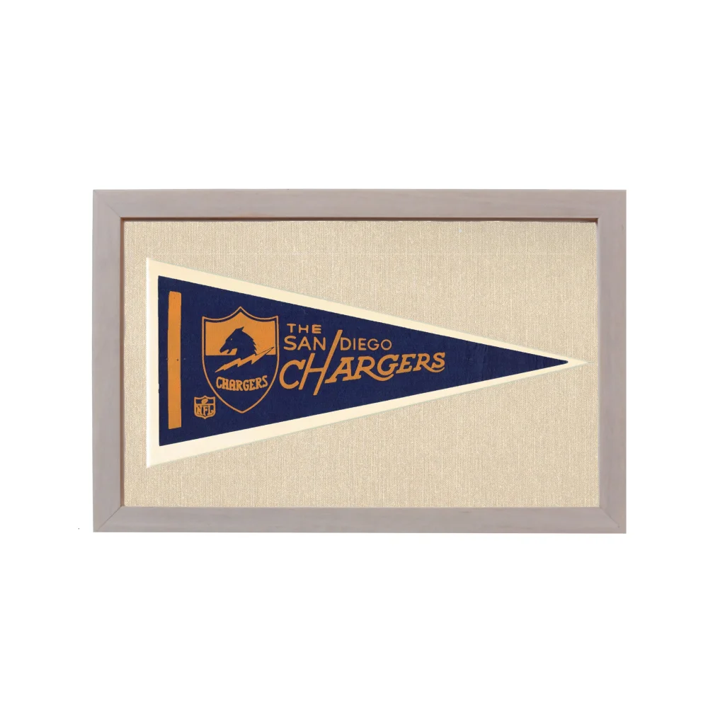 Vintage San Diego Chargers Pennant | 1950s Wool Felt Pennant Framed Display | vintageantiquesgifts.com