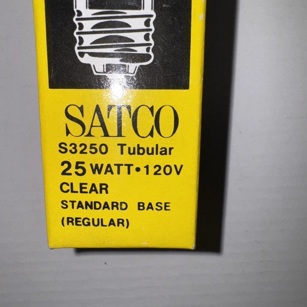 Vintage Satco S3250 tubular light bulb 25W clear standard base