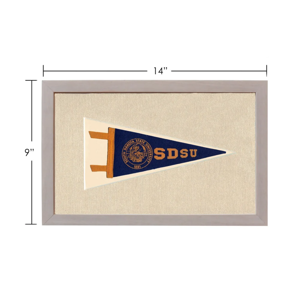 Vintage South Dakota State University pennant in navy blue and gold