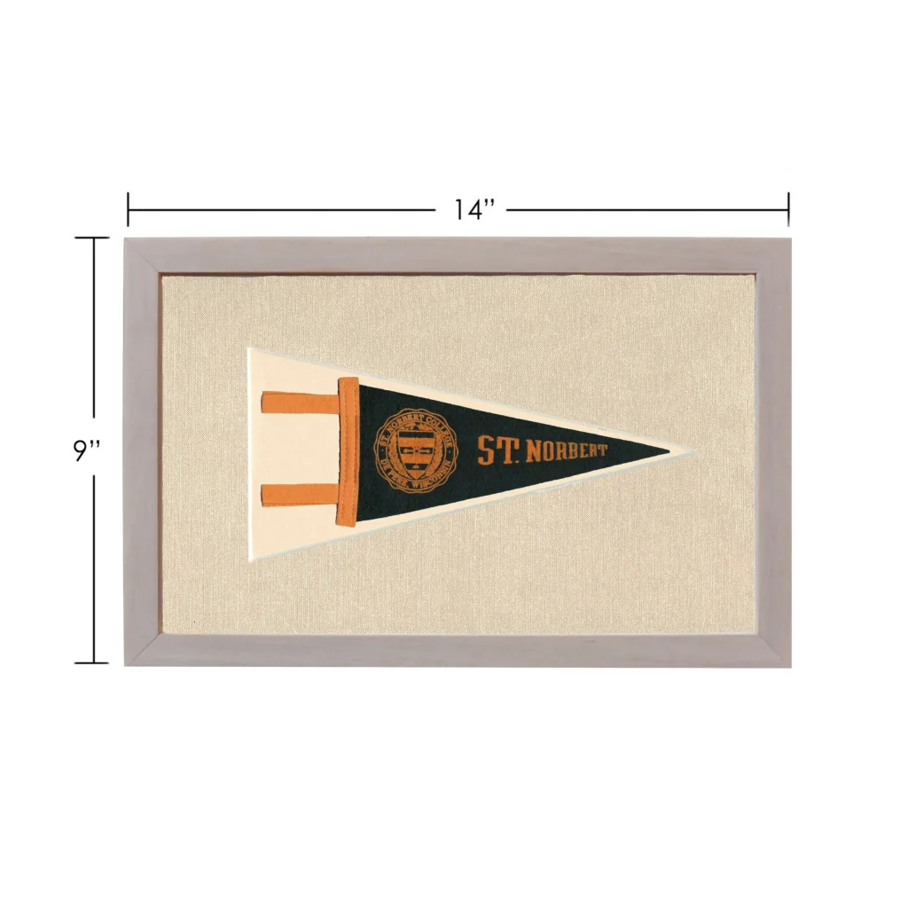 Vintage St Norbert College pennant in framed display