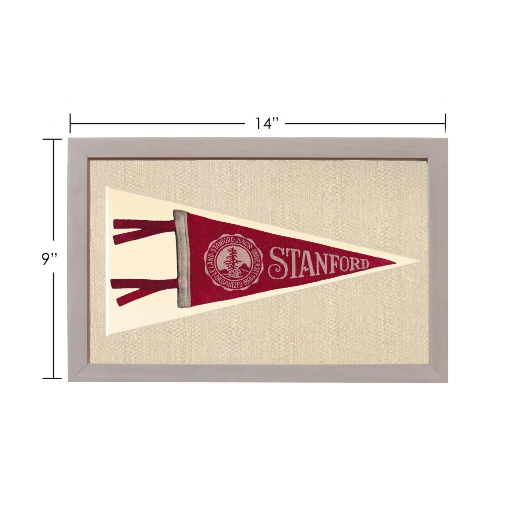 Vintage Stanford University pennant framed with red cream design and crest